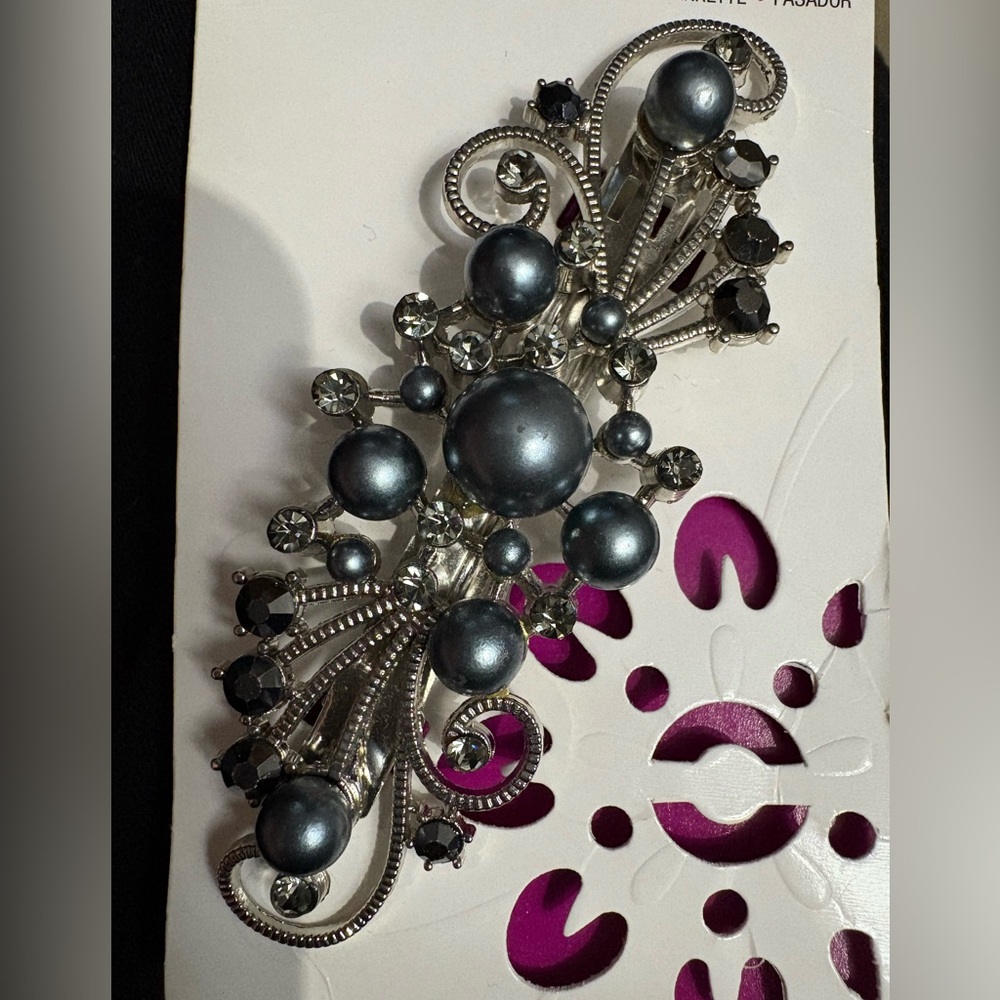 Elegant Silver and Black Brooch